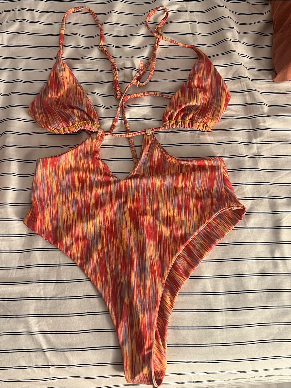 Girls Orange Multicolor Strappy One-Piece Bodysuit